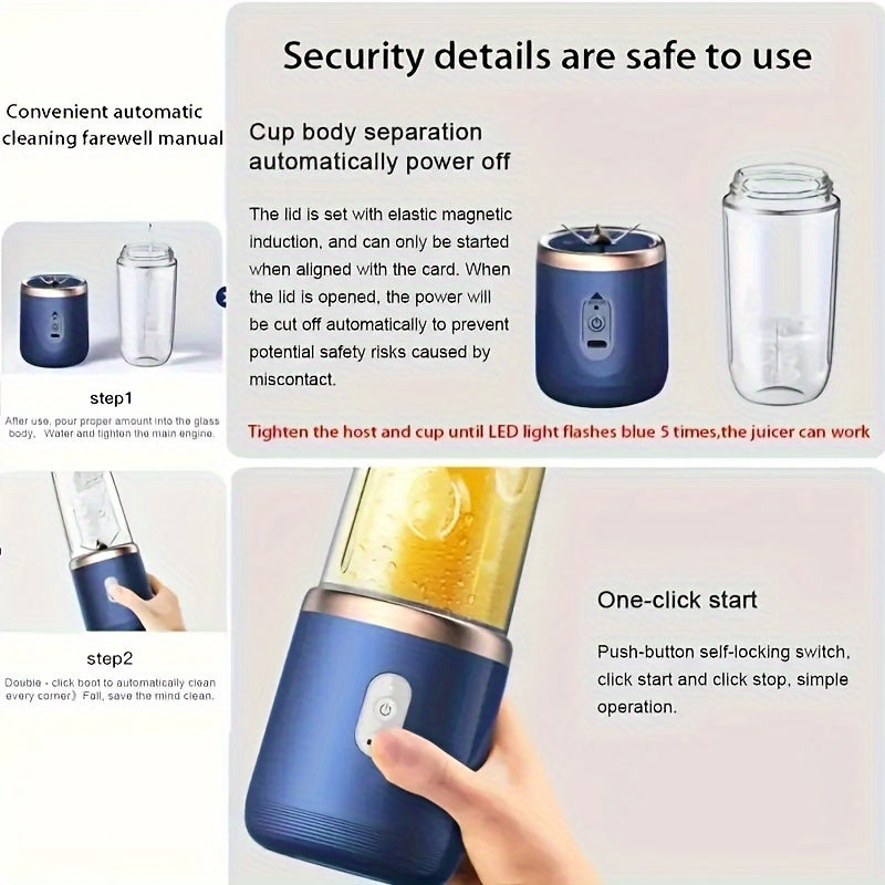 ini Portable Blender with Water Bottle – USB Charging, Easy Clean, 1500mAh Battery